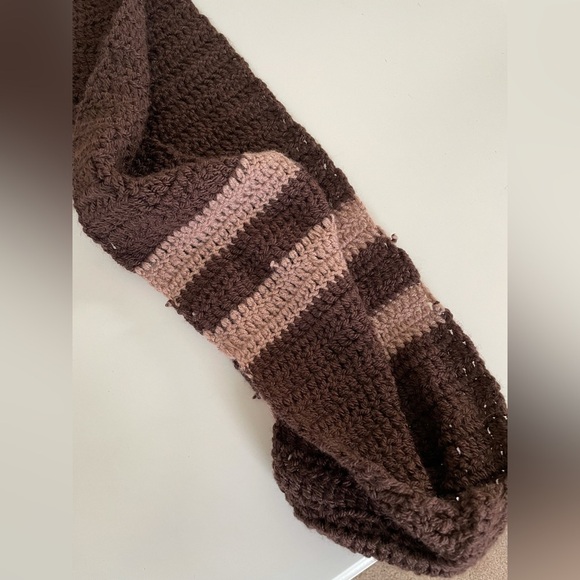 Handmade Crochet Infinity Brown Striped Scarf - Picture 10 of 13
